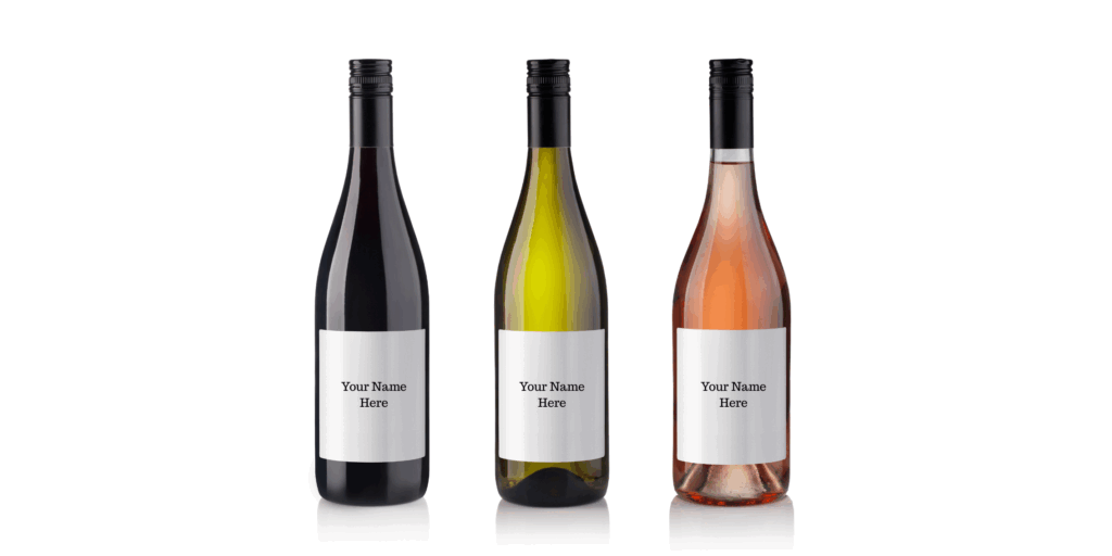 Three blank wine bottles for personalised labelling, representing Links Winery’s Hawke’s Bay wine making and varietals such as Sauvignon Blanc, Pinot Gris and Rosé.